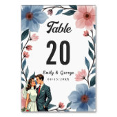 ロマンエレガントチカップル水彩フローラ結婚ズ テーブルナンバー (正面)
