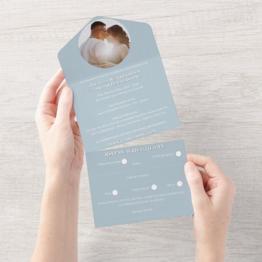 ロマンエレガントチカラー写真モノグラム結婚ズ オールインワン招待状 (貼ってはがせる)