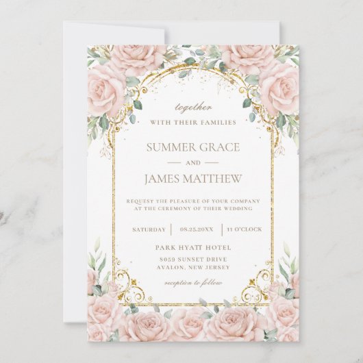 ロマンエレガントチソフト赤面バラ結婚フローラ 招待状 (正面)