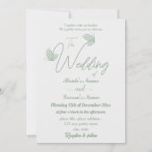 ロマンエレガントチックなセージの緑の結婚蝶 招待状 (正面)