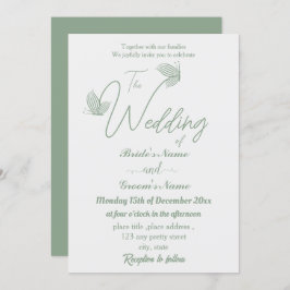 ロマンエレガントチックなセージの緑の結婚蝶 招待状