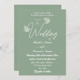ロマンエレガントチックなセージの緑の結婚蝶 招待状