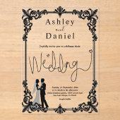 ロマンエレガントチックな白黒クラシックの結婚 アクリル招待状 (正面)