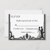 ロマンエレガントチックな白黒クラシックの結婚 出欠カード (正面)