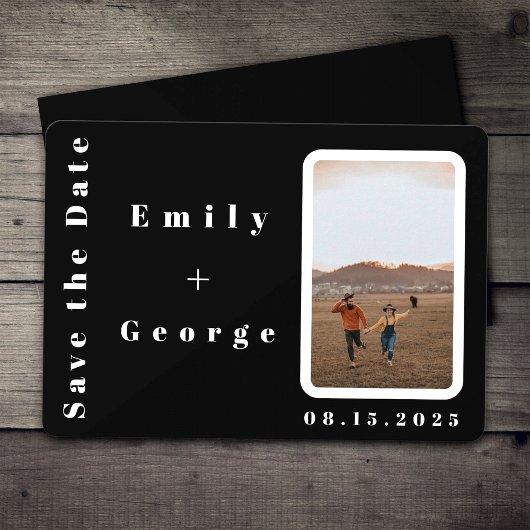 ロマンエレガントチックな白黒モダン結婚の セーブザデート