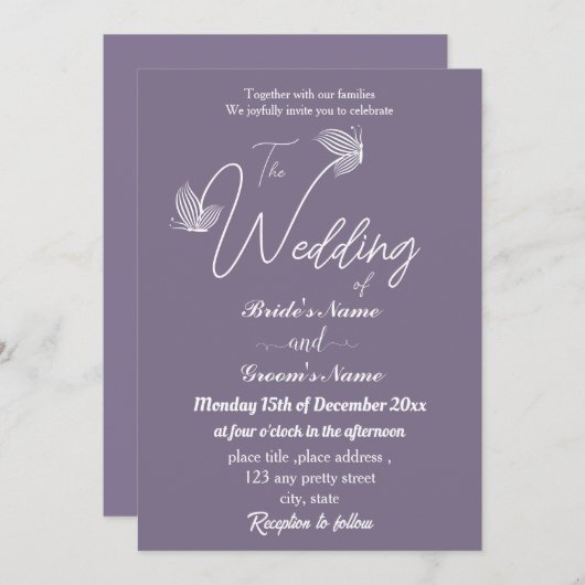 ロマンエレガントチックな結婚蝶 招待状 (正面/裏面)