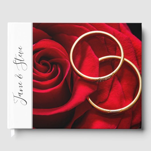 ロマンエレガントチックな赤結婚いバラの輪 ゲストブック (正面)