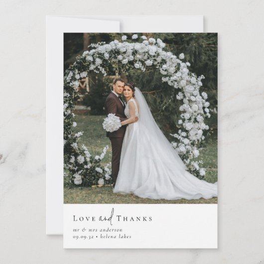 ロマンエレガントチック写真のスクリプ結婚ト サンキューカード (正面)