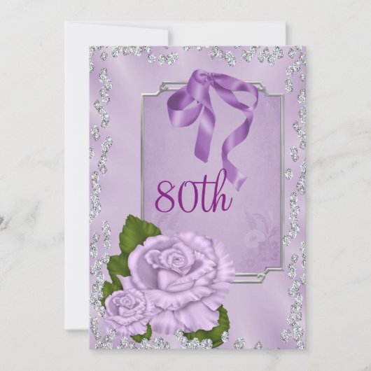 ロマンエレガントチック薄紫バラとボウズ80 招待状 (正面)