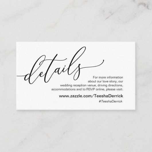 ロマンエレガントチック、ブラック、結婚私たちの詳細 エンクロージャーカード (正面)