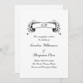 ロマンエレガントチバナーブラック&ホワイト結婚ズ 招待状 (正面/裏面)