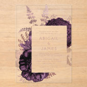 ロマンエレガントチパープルバラ金ゴールドフローラ アクリル招待状 (正面)