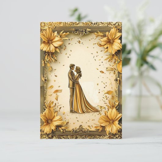 ロマンエレガントツ夫婦の金ゴールド結婚作品 招待状 (スタンド正面)