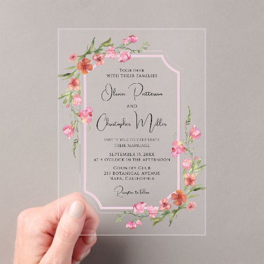 ロマンエレガントティウォーター色のフローラ結婚ズ アクリル招待状 (インサイチュ (ポータブル))