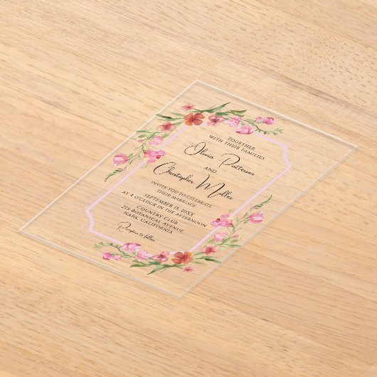 ロマンエレガントティウォーター色のフローラ結婚ズ アクリル招待状 (レイダウン)