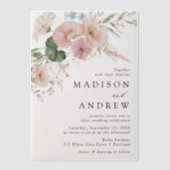ロマンエレガントティウォーター色のフローラ結婚ズ ベラム紙招待状 (正面)
