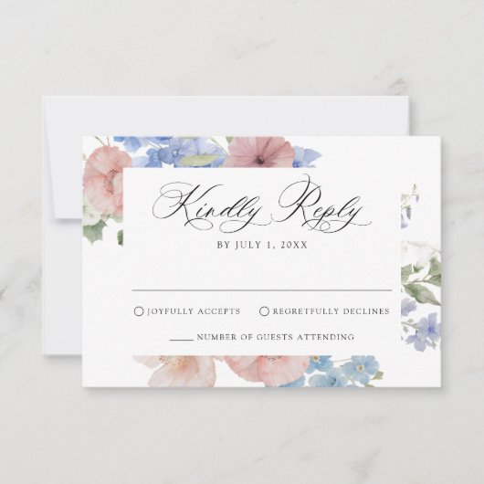 ロマンエレガントティウォーター色のフローラ結婚ズ 出欠カード (正面)