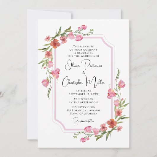 ロマンエレガントティウォーター色のフローラ結婚ズ 招待状 (正面)