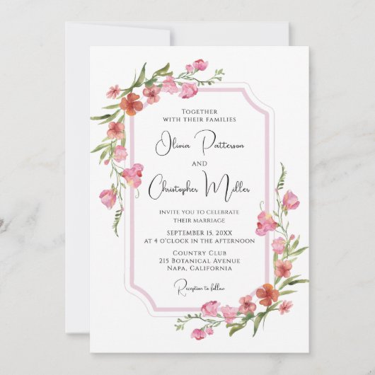ロマンエレガントティウォーター色のフローラ結婚ズ 招待状 (正面)