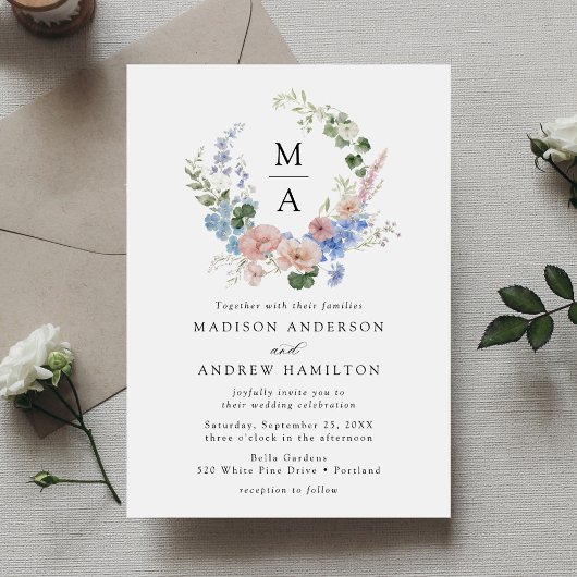 ロマンエレガントティウォーター色フローラ結婚リース 招待状