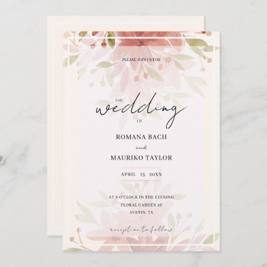 ロマンエレガントティカントリーフローラテラコッタ赤面 招待状 (正面/裏面)