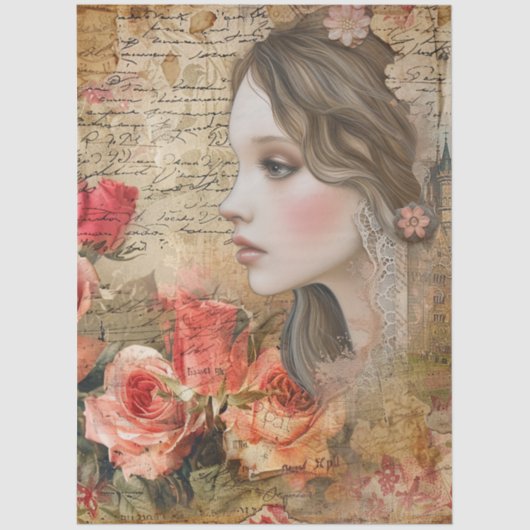 ロマンエレガントティガールフローラ抽象芸術アートコラージュ 薄葉紙 (正面)