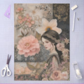 ロマンエレガントティガールフローラ抽象芸術アートコラージュ 薄葉紙 (クラフト)