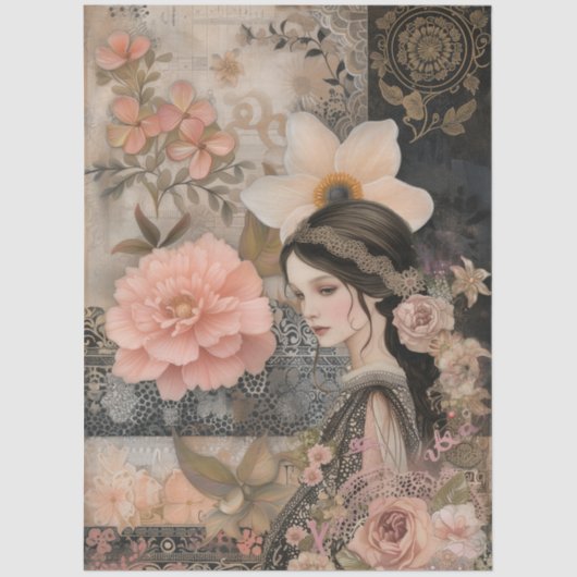 ロマンエレガントティガールフローラ抽象芸術アートコラージュ 薄葉紙 (正面)