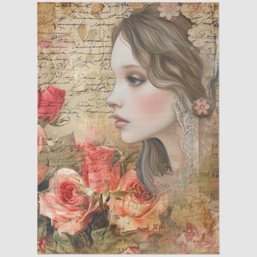 ロマンエレガントティガールフローラ抽象芸術アートコラージュ 薄葉紙 (正面)
