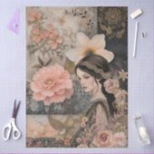 ロマンエレガントティガールフローラ抽象芸術アートコラージュ 薄葉紙 (クラフト)