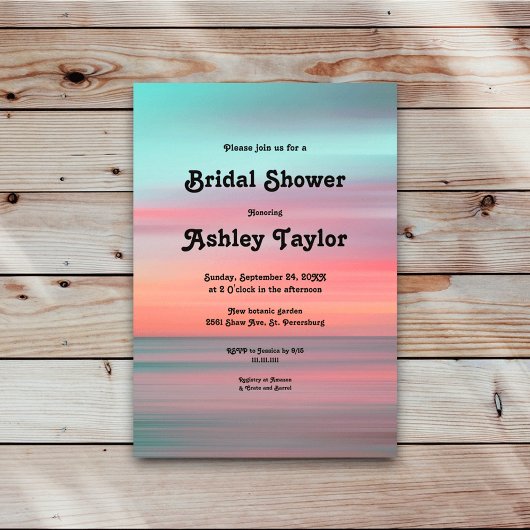 ロマンエレガントティサンセットスカイビーチブライダルシャワー 招待状