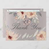 ロマンエレガントティシルバーコーラルフローラ結婚写真 サンキューカード (正面/裏面)
