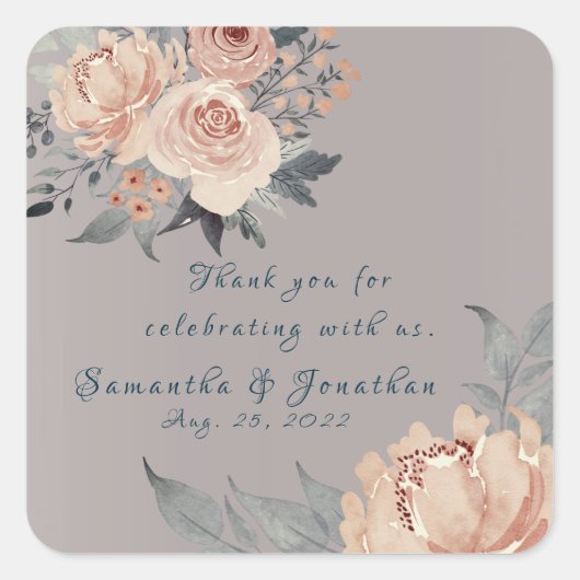 ロマンエレガントティシルバーピンク結婚フローラ スクエアシール (正面)