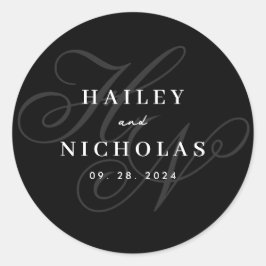 ロマンエレガントティスクリプ結婚ト・モノグラムのステッカー ラウンドシール