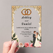 ロマンエレガントティックな新郎新婦のフローラ結婚ズ アクリル招待状 (インサイチュ (ポータブル))