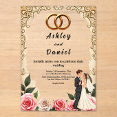 ロマンエレガントティックな新郎新婦のフローラ結婚ズ アクリル招待状 (正面)