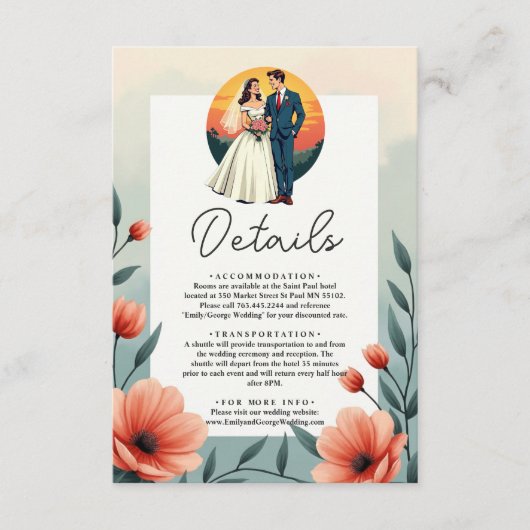 ロマンエレガントティックな新郎新婦のフローラ結婚ズ エンクロージャーカード (正面)