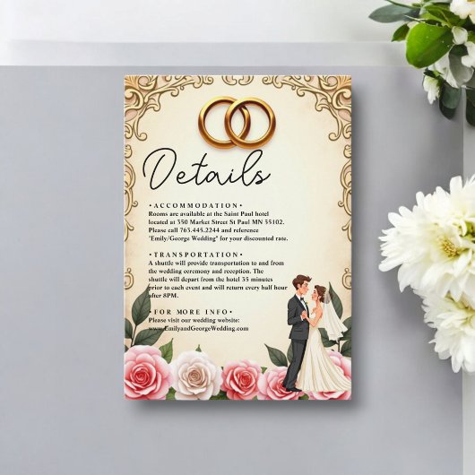 ロマンエレガントティックな新郎新婦のフローラ結婚ズ エンクロージャーカード