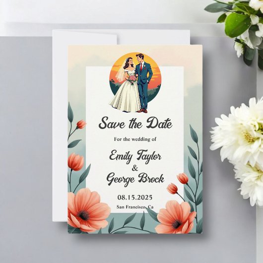 ロマンエレガントティックな新郎新婦のフローラ結婚ズ セーブザデート