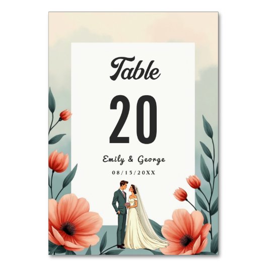 ロマンエレガントティックな新郎新婦のフローラ結婚ズ テーブルナンバー (正面)