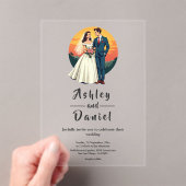 ロマンエレガントティックな新郎新婦サンセット結婚ズ アクリル招待状 (インサイチュ (ポータブル))