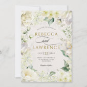 ロマンエレガントティックな白いセージ花模様の結婚 招待状 (正面)