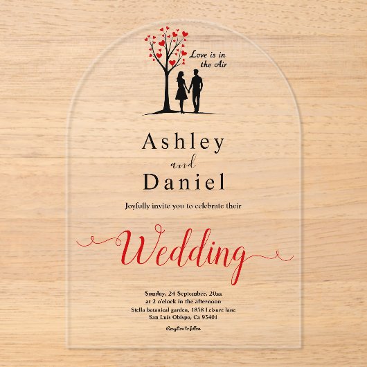 ロマンエレガントティックな白黒のカップル結婚ズ アクリル招待状 (正面)