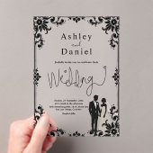 ロマンエレガントティックな白黒のカップル結婚ズ アクリル招待状 (インサイチュ (ポータブル))