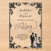 ロマンエレガントティックな白黒のカップル結婚ズ アクリル招待状 (正面)