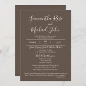 ロマンエレガントティックアイボリースクリプトシダーブラウン結婚ズ 招待状 (正面/裏面)