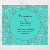 ロマンエレガントティックデイジーフローラ結婚ターコイズ スパークリングワインラベル (シングルラベル)