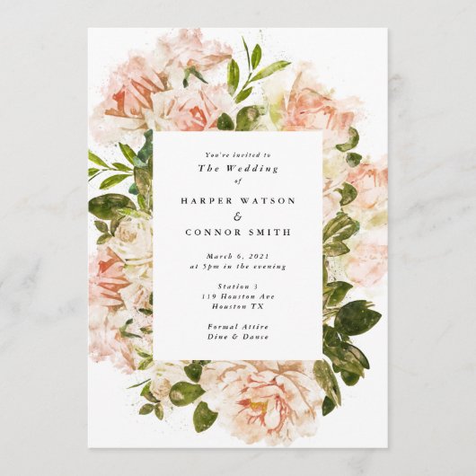 ロマンエレガントティックバラウォーター結婚カラー 招待状 (正面)