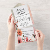 ロマンエレガントティックバラ新郎新婦フローラ結婚ズ オールインワン招待状 (貼ってはがせる)