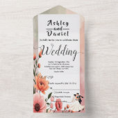 ロマンエレガントティックバラ新郎新婦フローラ結婚ズ オールインワン招待状 (内側)